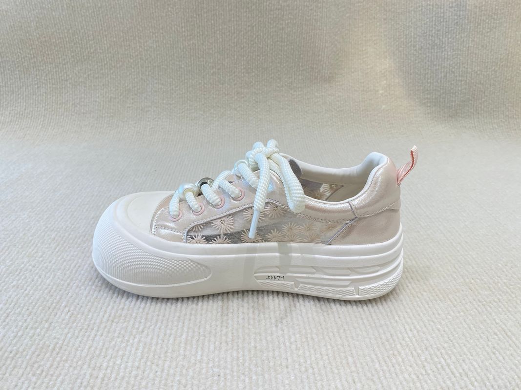 Round Head Womens Pink Casual Shoes Rubber Outsole Pink Casual Sneakers
